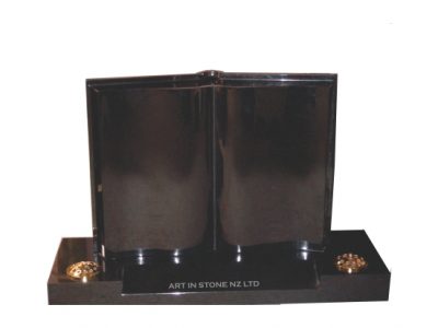 Black Granite 3D Open book mounted on a splay base