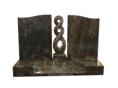 Kerala Green Granite Double-wave top headstone with a sculptured eternity knot