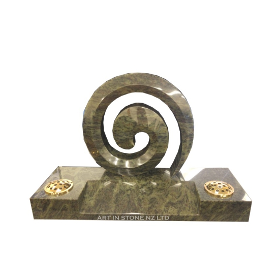 Kerala Green Granite with spiral koru sculpture set headstone
