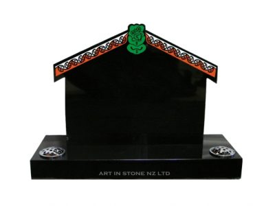 Black Granite Whare on a matching Straight base with two silver dome top vases