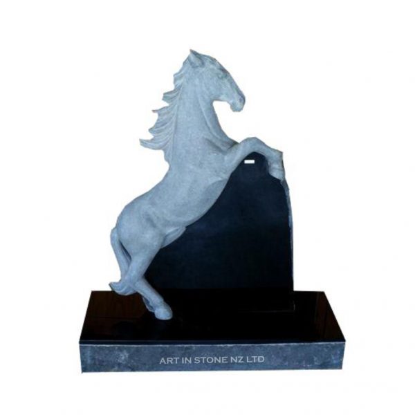Black Granite Carved Horse Headstone - AIS 066 - Artinstone