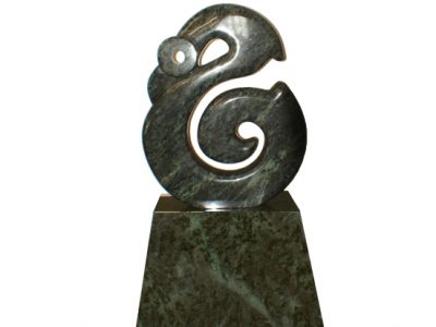 Stunning Kerala Green Granite Manaia Set on an Upright Trapezoid Base - AIS 099KG