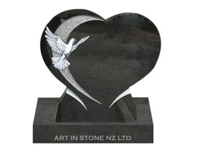 Black Granite Heart headstone with flying dove set