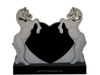 A Black Granite Horses with Heart Headstone