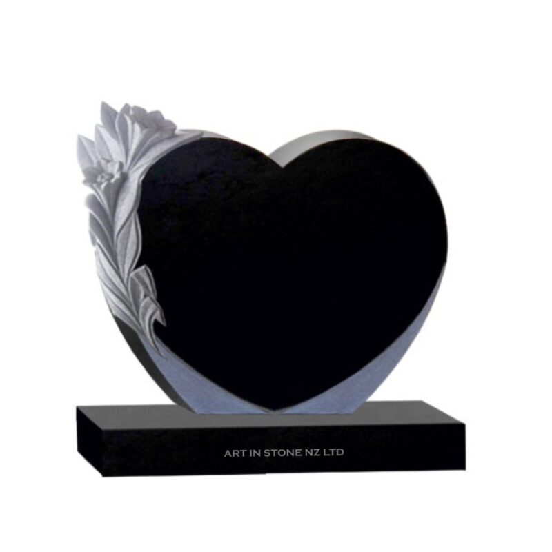 lack Granite Heart with Lillies Headstone set