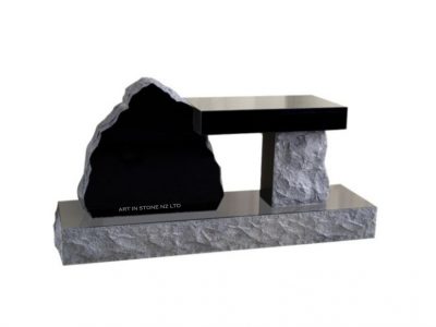 Black Granite Boulder with bench-seat headstone