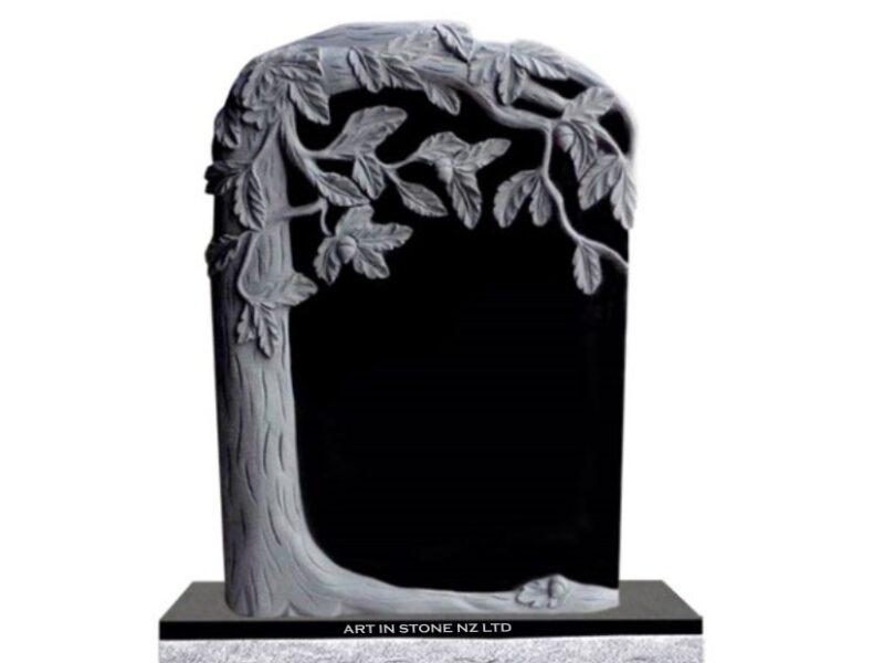 A Black Granite Carved Tree headstone