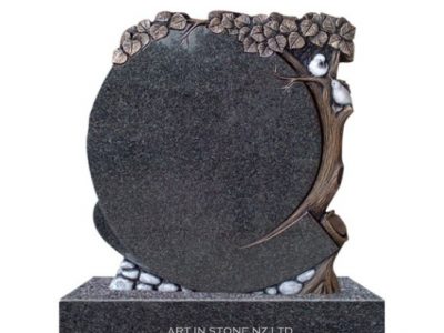Regal Black Granite tree headstone with birds set