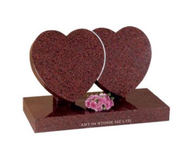 NH RED Double hearts set on Base headstone