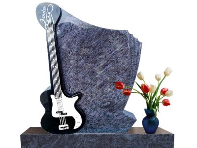 Black Granite and Vizaq Blue Two Toned Guitar Headstone - AIS 110