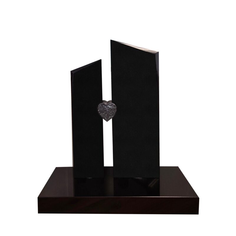 Bevelled Black Granite Wingset with Blue Pearl Heart - AIS 100